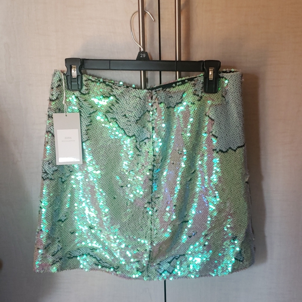 New Zara Aqua Teal Sequin Short Skirt Size M